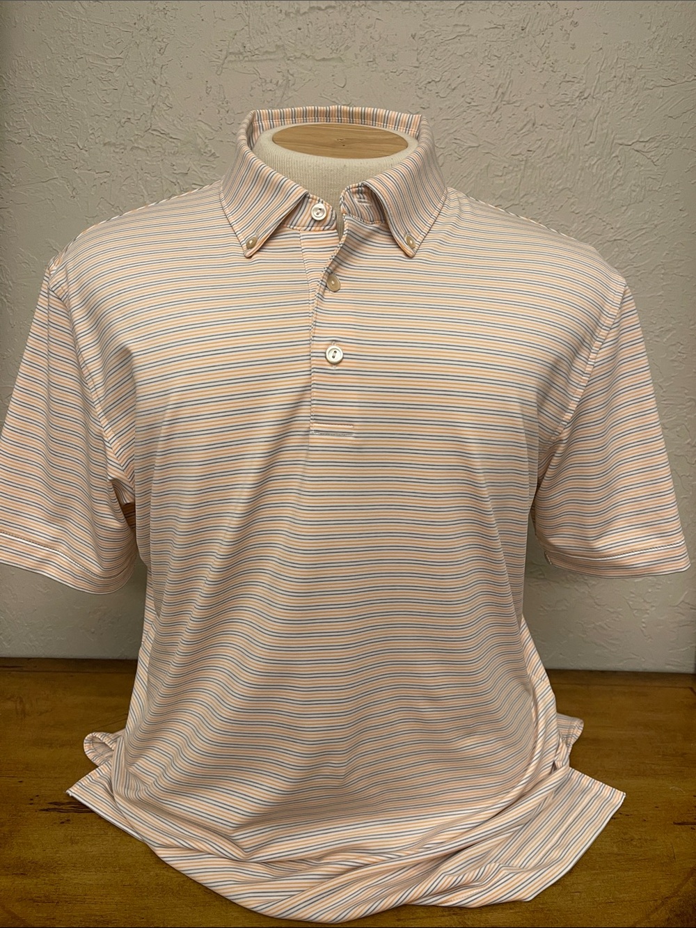 Peter Millar Men's Striped Short-Sleeve Polo - Peach & White